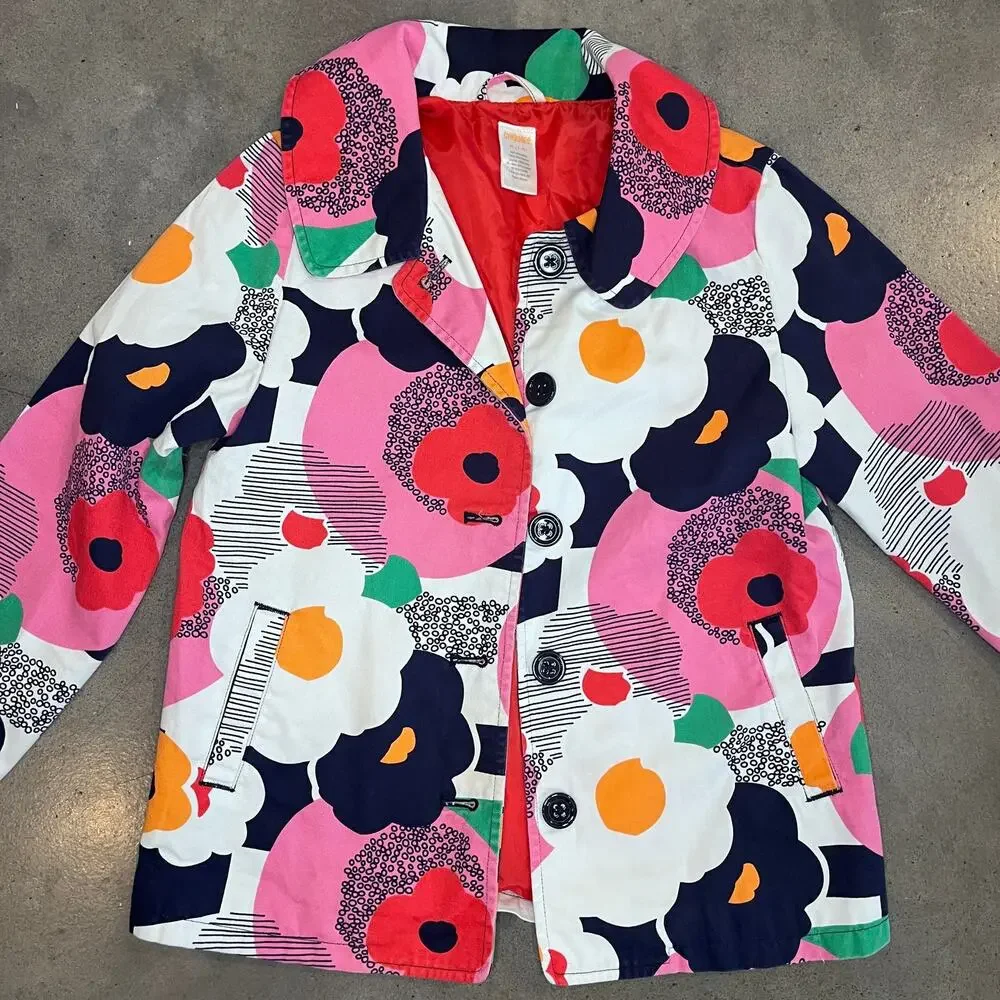 Gymboree Floral colorful 100% Cotton light trench coat jacket youth girls 7-8